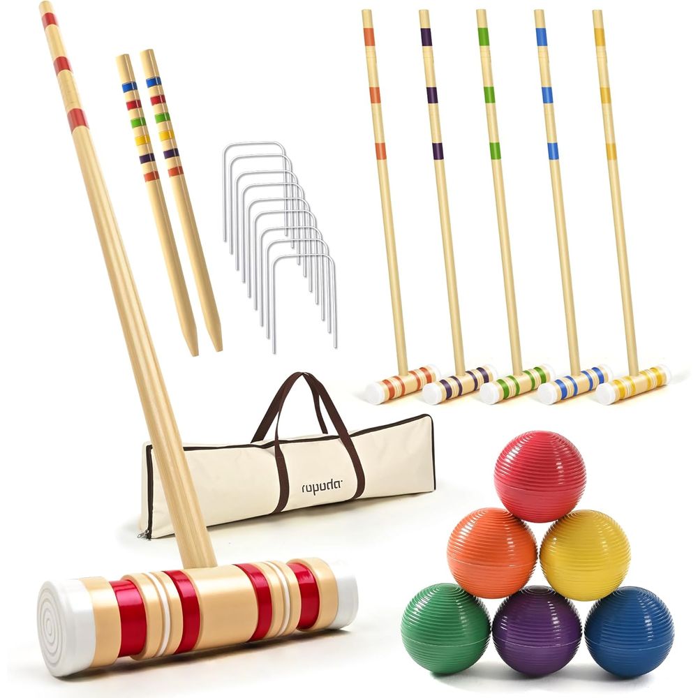 Croquet Set Lawn - 35-Inch Six-Player Croquet Set with Colored