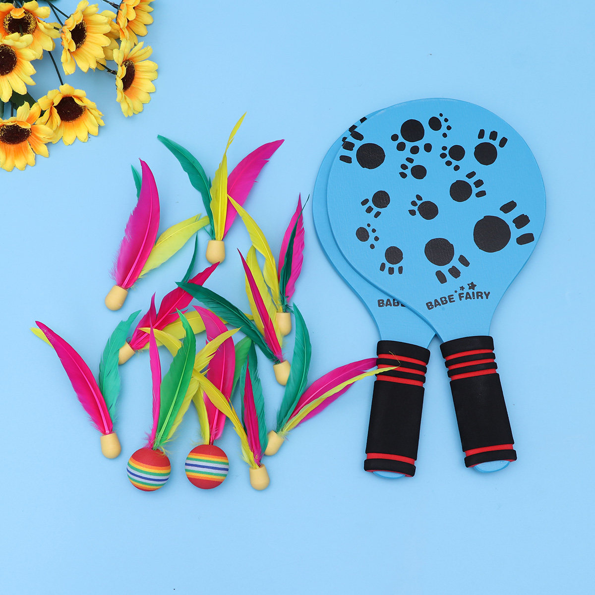 Badminton Set Garden - Premium Wooden Beach Paddle Set Solid